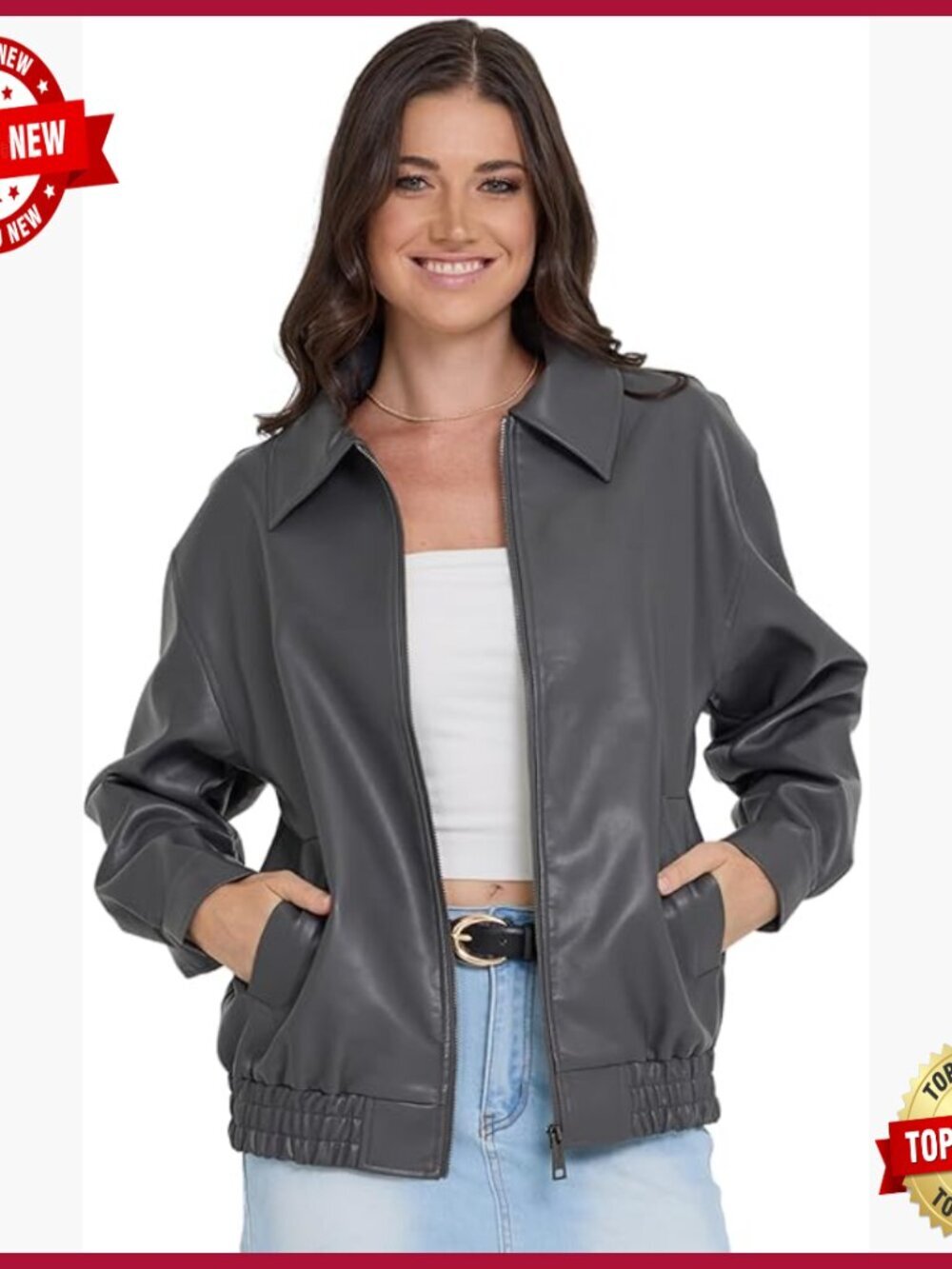 Faux Leather Bomber Jacket Women's Plus Size Oversized Moto Style